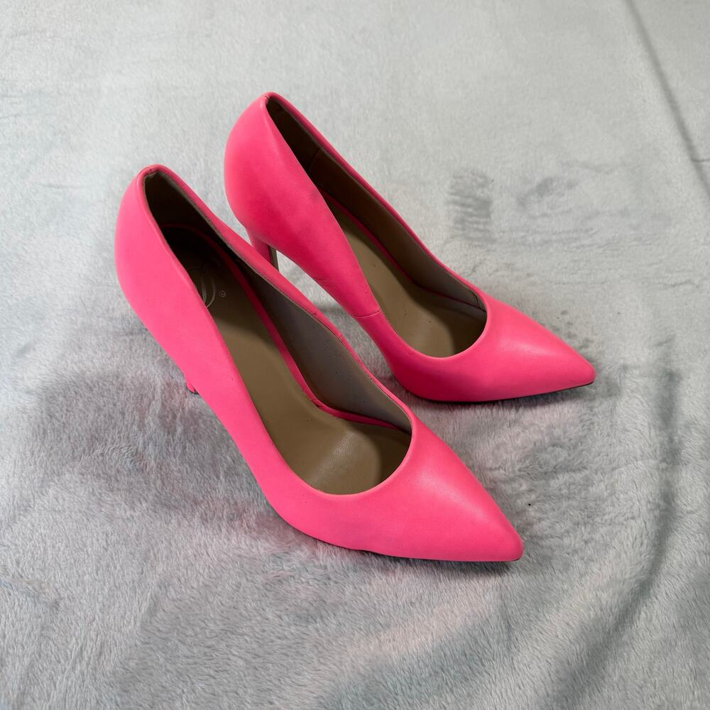 Delicious Womens 7.5 Hot Pink Pointed Toe Stiletto High Heel Pumps Neon